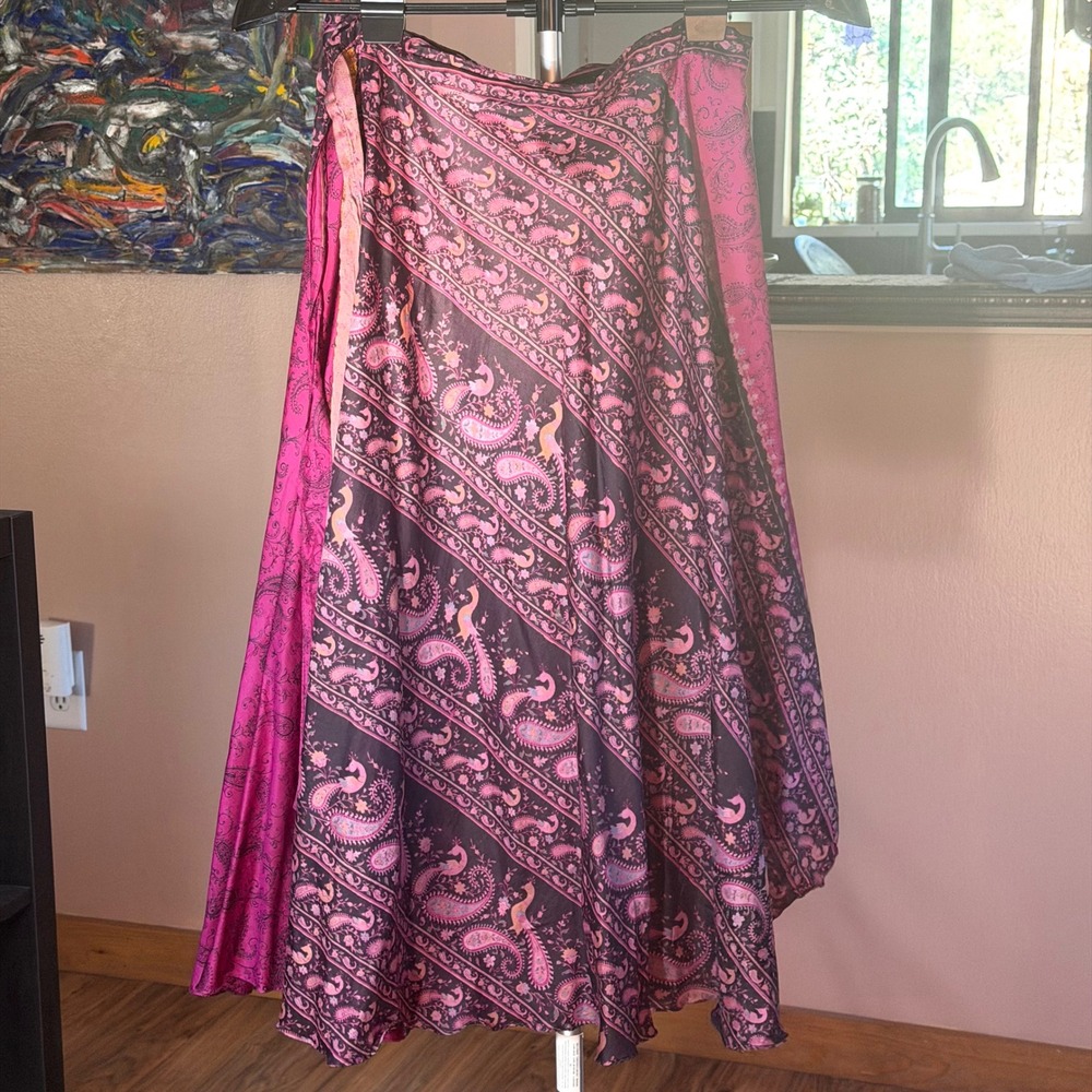Vintage Reversible Silk Wrap Skirt Stevie Nicks Style Boho Midi